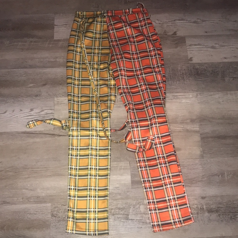 Blush Mark bicolor yellow and orange plaid straps pants size medium - Picture 9 of 13